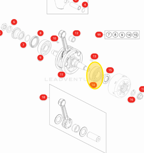 KTM OEM CRANK ROLLER BNG NJ205 85SX 25X52X15 23.NJ205 49030023000