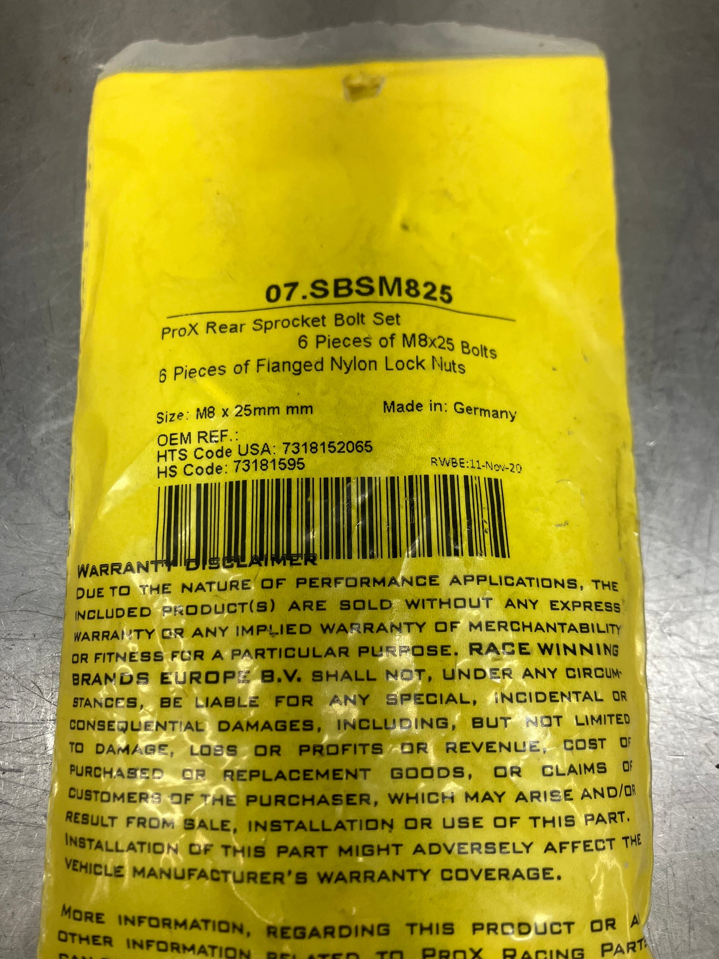 PROX SPROCKET BOLT SET  O7.SBSM825