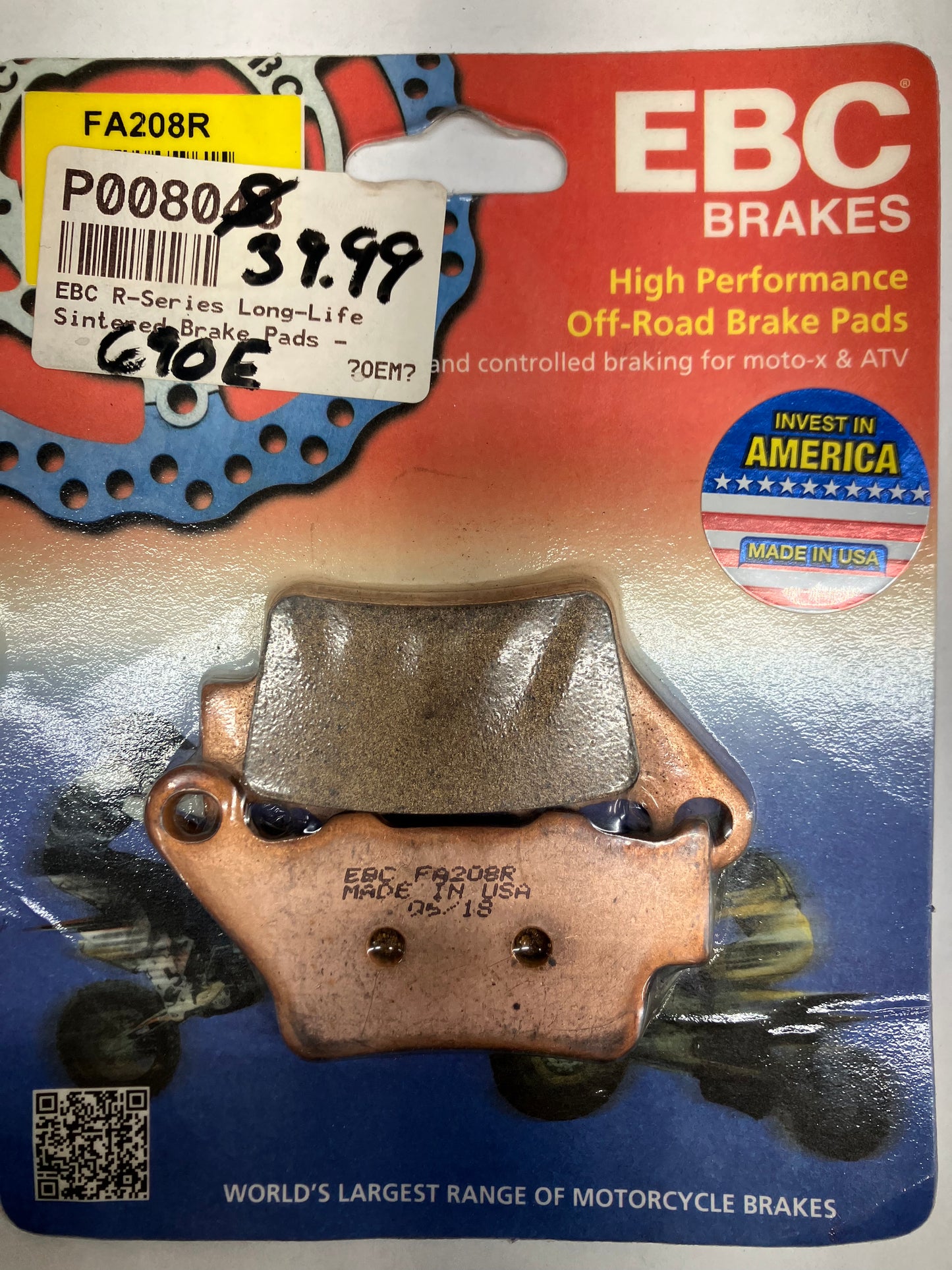 EBC FA208R SINTERED BRAKE PADS KTM MX/ENDURO/SM '94-16