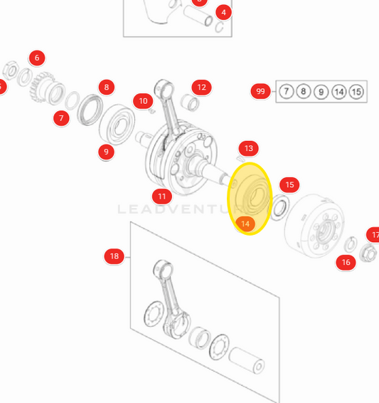 KTM OEM CRANK ROLLER BNG NJ205 85SX 25X52X15 23.NJ205 49030023000