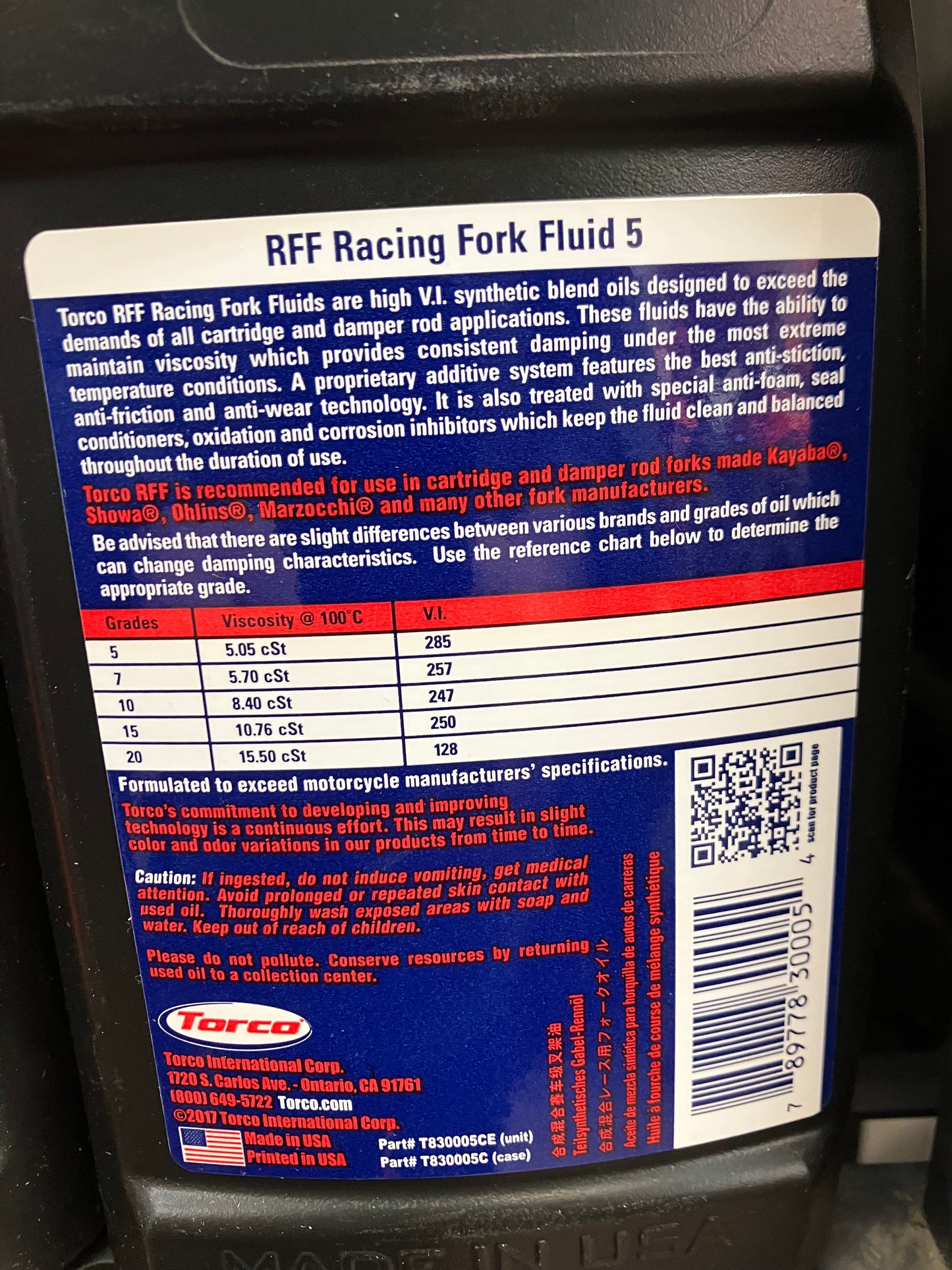 Torco RFF Racing Fork Fluids grade 5,7,10,15,20   Pick up only