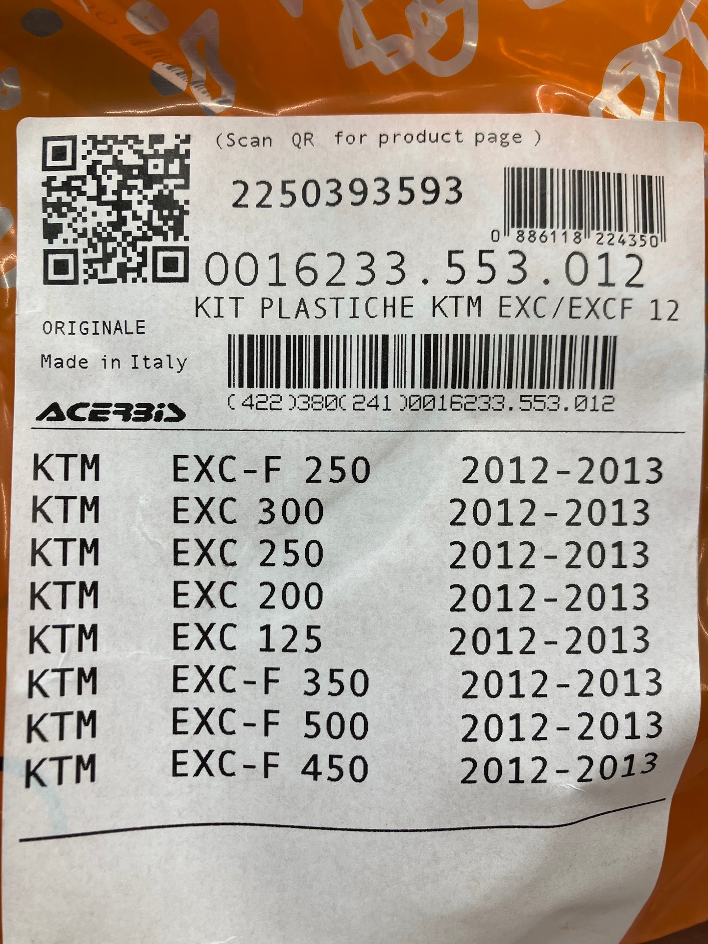 ACERBIS KTM EXC/ EXC-F OEM COLOR FULL PLASTICS KIT